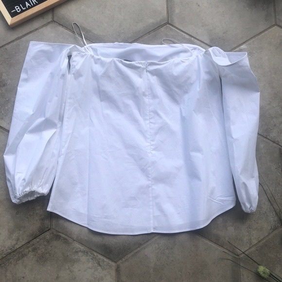 Theory LAUREEMA Off Shoulder BuildIn Bra Poplin White Top Ballon Puff Sleeve - Picture 15 of 16
